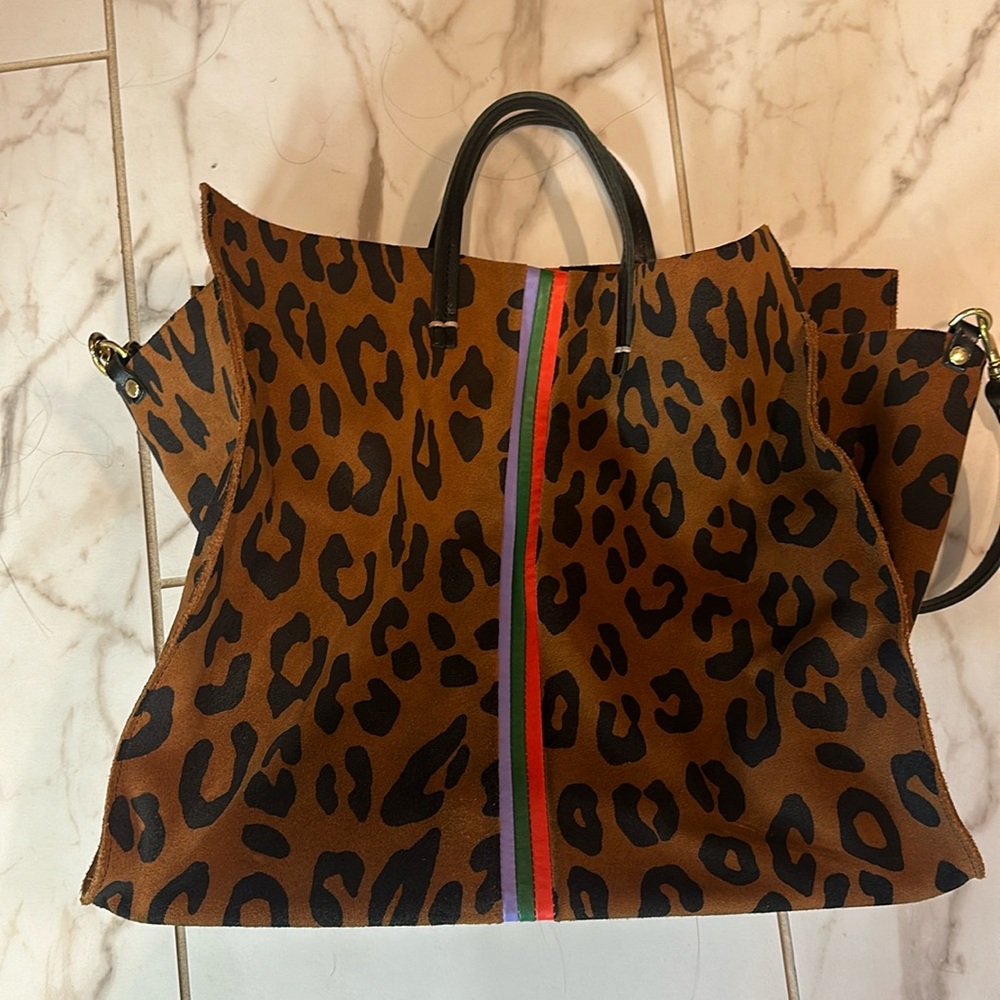 Authentic Clare V cheetah with stripes tote.